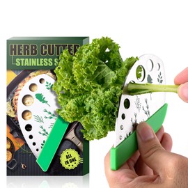 Green 9-Hole Stainless Steel Herb Stripper with Cover - 12.3x6.9cm Kitchen Tool for Efficient Leaf Removal