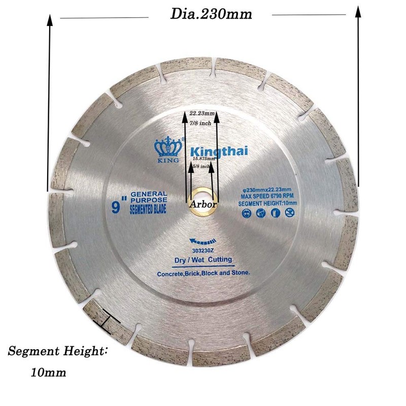 Kingthai 9 Inch Wet Dry Segmented Cutting Concrete Diamond Saw