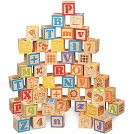 Maxim Deluxe Wooden ABC Blocks. Extra-Large Engraved Baby Alphabet Letters, Counting & Building Block Set