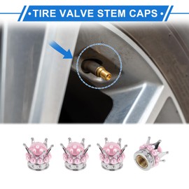 VekAuto 4 Pcs Tire Valve Stem Caps 7x15.8mm Tyre Valve Dust Covers for Car Truck Motorbike Bicycle Decorative ABS Copper Silver Tone Pink