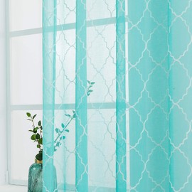 MIULEE 14 Sheer Voile Floral Embroidery Curtains with Eyelets, Transparent