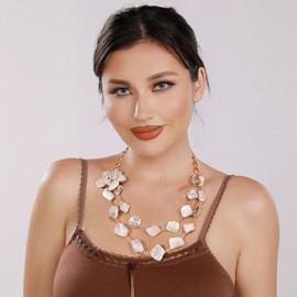 Bocar Statement Shell Collar Necklace for Women 2 Strand Chunky Natural Shell Pearl Flower Costume Beach Necklace (NK-10779) (White)