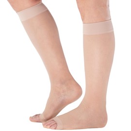 ABSOLUTE SUPPORT Extra Large Womens Compression Knee High 15-20mmHg with Open Toe - Wide Calf Sheer Compression Stockings for Women Legs Discomfort, Edema, Varicose Veins - Nude, 6X-Large