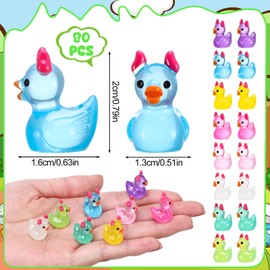 GGSTDDUP 80 Pack Luminous Mini Resin Horned Ducks, Multicolor Tiny Horned Ducks Bulk Glow in The Dark, Miniature Ducks Figures for Dollhouse Fairy Garden Landscape Aquarium Decoration (8 Colors)