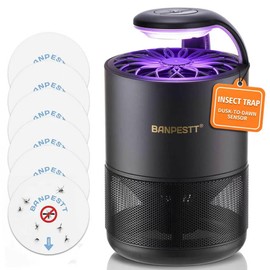 BANPESTT Automatic Insect Trap: Dusk-to-Dawn Sensor & Powerful Suction Quiet, Non-Zapper for Fruit Flies, Gnats, Mosquitoes | Includes 6 Glue Boards & UV Light (Black)
