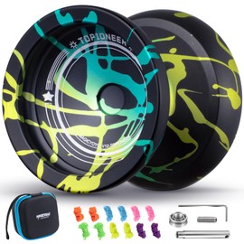 MAGICYOYO V12 Yoyo Professional Responsive Yoyo for Kids 8-12, Unresponsive Yo yo for Adults, Dual Function Fingerspin Trick Yoyo with 12 Yoyo Strings + Yo-Yo Accessory Kit (Black Green Cyan)