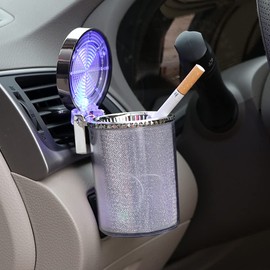Car Ashtray with LED Luminous, Ashtray with Lid, Car Bin with Lid, Hanging Air Outlet, Wind Ashtray, Smokeless, Self-Extinguishing Cigar Ashtray for Car, Home, Office