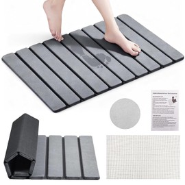 Plegable Tapete para Baño Diatomita, 60x39cm Tapete Piedra para Secado Rápido, Alfombra de Baño Antideslizante Superabsorbente, Adecuado para Sala de Estar, Ducha y Dormitorio