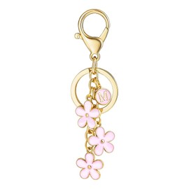 SJUIEO SUIEO Letter Keychain,Pink Flower Keychain,Cute Letter Keychain,Suitable for Handbags,Backpacks,Women Keychain, pink