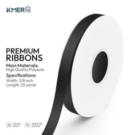 KMER LIFE 3/8 inch x 25 Yards Double Faced Polyester Black Satin Ribbon, Perfect for Gift Wrapping Very Suitable for Weddings Party Hair Bow Invitation Decorations and More