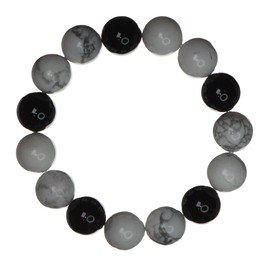 LTC Designs 12mm Round White Howlite and Black Onyx Beaded Stretch Bracelet, 7.5"