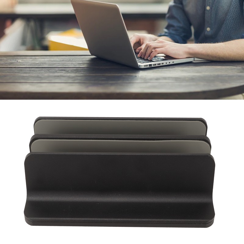 Vertical Laptop Stand Aluminum Alloy Double Dock Black Multifunctional Cooling