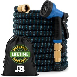 J&B XpandaHose - Manguera de jardín expandible de 100 pies con soporte, resistente, resistencia superior, 3750D, núcleo de látex de 4 capas, conectore