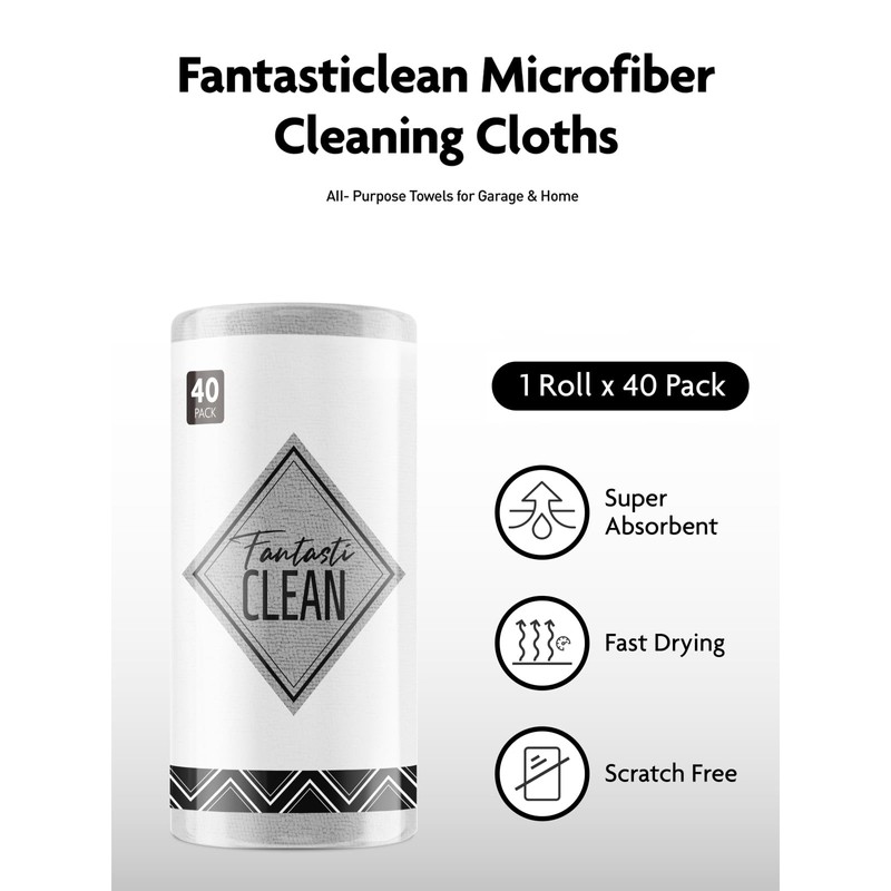 Fantasticlean Microfibre Cleaning Cloth Roll with 40 Pieces, Tear-Off Cleaning