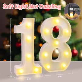 WWKYUEY 18th Birthday Decorations for Girls and Boys, Light Up Numbers for Party, LED White Number Blocks for Birthday Decorations, Room Decor, Wall Decor, and 18th Birthday Gifts for Girls