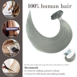 Honsoo Sliver Gray Hair Extensions Real Human Hair Clip Ins 70g 7pcs 12in Clip In Hair Extensions Real Human Hair For Short Hair