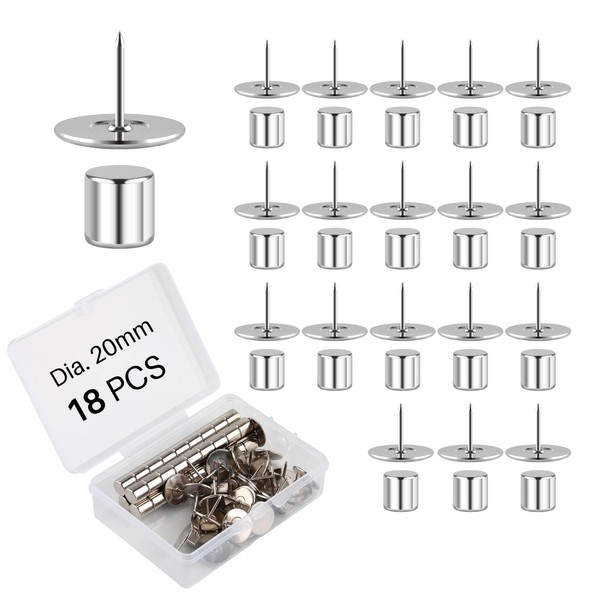 Realth Magnetic Pushpin Silver, 20mm Diameter Large Size 18 Pack,