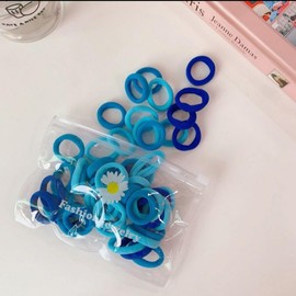 Cotton Fabric Hair Bands, 50pcs DIY Elastic Ponytail Holders For Girls Seamless No Damage Hair Ties for Thin Hairs (Blue)