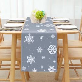 Hxezoc Christmas Table Runners Snowflake Grey Table Decoration Washable for Seasonal Winter Xmas Kitchen Dinner Holiday Party 14 x 72 inch