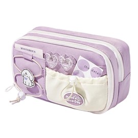 sazanore Pencil Case, Korean Divider, Large Capacity, Pen Case, Stationery Storage, Middle School, High School Students, Pocket Pouch (Purple)