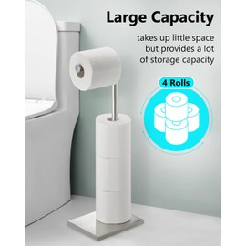 Toilet Paper Holder Stand, Naturous Free Standing Toilet Paper Holder with Reserve for Bathroom, Weighted Base Toilet Paper Stand, Chrome