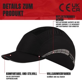 HEARMOR Lightweight Bump Cap with Reflective Stripes, Breathable Baseball Cap Style, Head Protection Hard Hat for Men and Women, Black