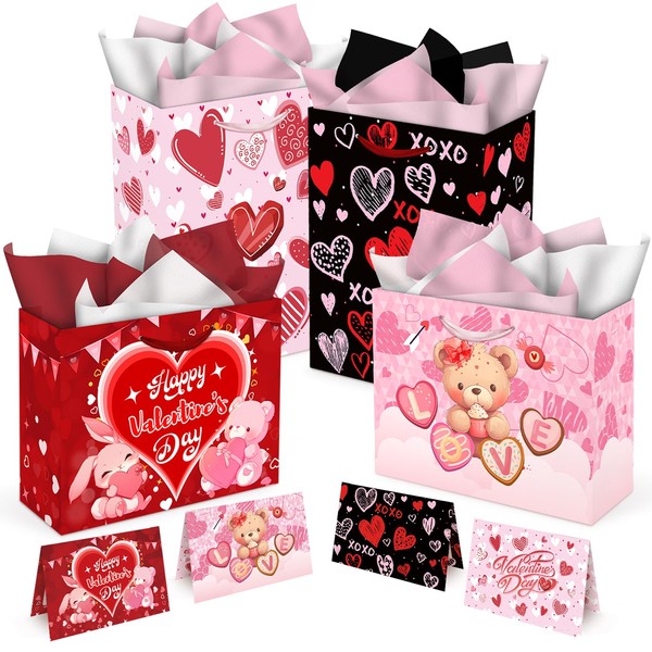 Aviski 4 Pack Valentines Day Gift Bags, 13 x 10.2