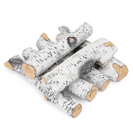 Stanbroil Gas Fireplace Logs Set, Ceramic White Birch Wood Gas Log for All Types of Vented, Indoor Inserts, Electric Gas Fireplace, Outdoor Firebowl, Fake Wood Logs Fireplace Decor, 6 pcs