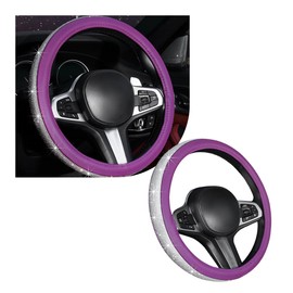 Povtii - Funda para volante de coche, protector de volante de coche con cristales brillantes, funda antideslizante para volante de 15 pulgadas para mujeres y niñas, accesorios universales de coche