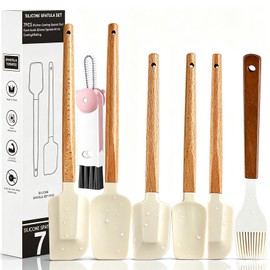 Silicone Spatula Set - 7 Piece Food Grade Rubber Spatula with Wooden Handle