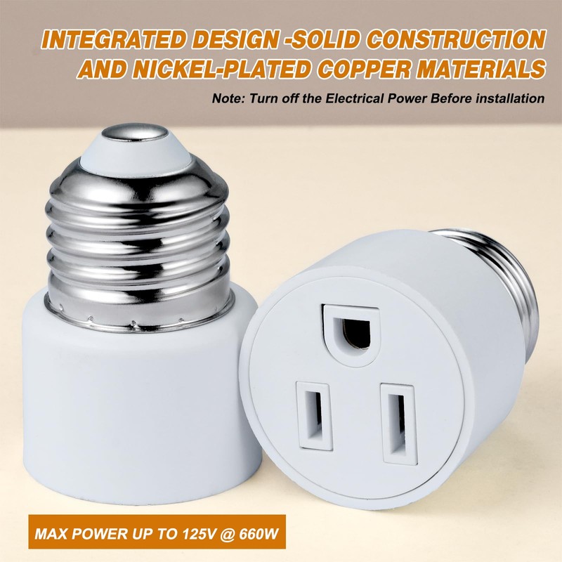 3 Prong Light Socket to Outlet Adapter, E26/E27 Screw in