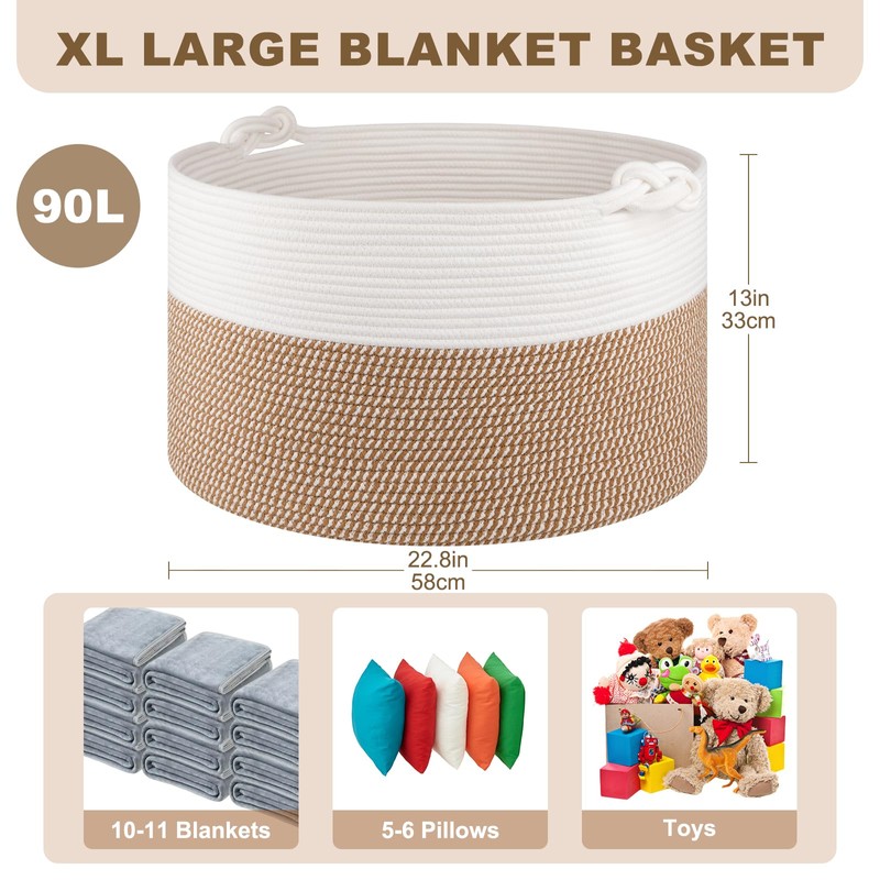 OIASKET Large Blanket Storage Basket for Living Room, 22.8" x