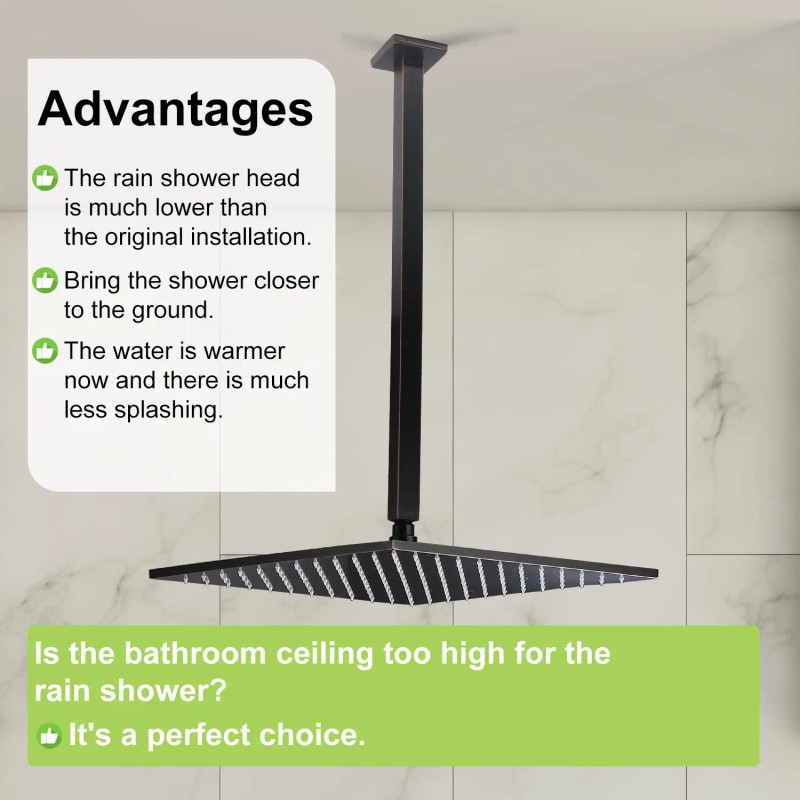 Easy Install Square Ceiling Shower Arm, Chrome Plated Adjustable Pipe
