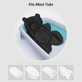 Ihaapsi Infant Baby Bath Cushion,Fits Inside Most Baby Bathtubs, Breathable Soft Baby Bath Support Seat,Baby Bath Pad Bath Pillow for Bathtub,Newborn Bath Mat with 4 Suction Cups (Black)