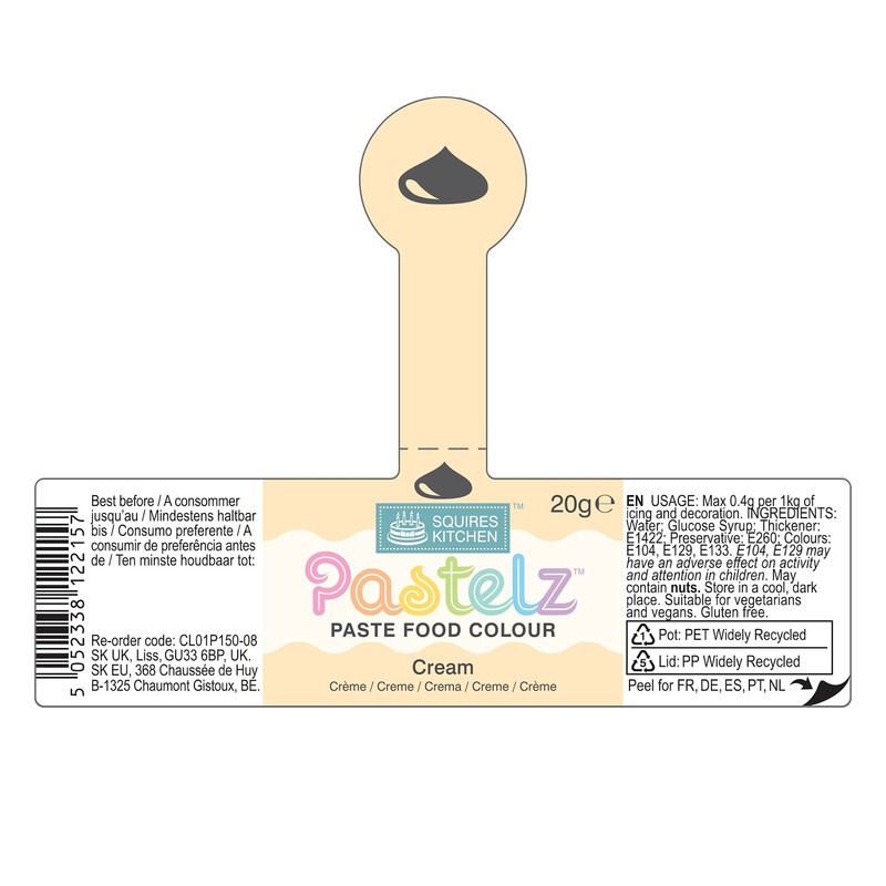 Squires Kitchen PASTELZ Pastel Food Colouring Paste - Cream 20g