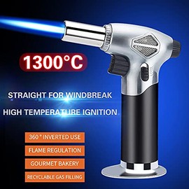 Kitchen Blow Torch Jet Lighter Butane Torch Chef Cooking Torch Lighter with Safety Lock and Adjustable Flame for Cooking, BBQ, Brulee, Creme, DIY Soldering & more(Butane Gas Not Included) (Gold)
