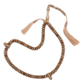 Sandalwood Muslim Prayer Beads – Natural Scented 10x5mm Saucer Shape 99-Bead Wood Dhikr Tasbih Sibha Misbaha Light Brown Tassels Gift Boxed