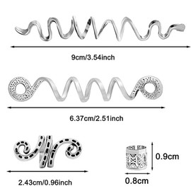 SIRLOMU Pack of 28 dreadlocks jewellery, adjustable metal cuffs, hair spiral clips, dreadlocks beads, braiding hair jewellery, suitable for men and women (silver)