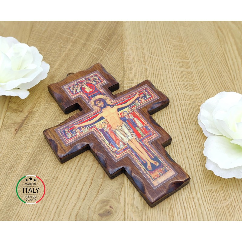 Wooden Crucifix San Damiano Wall Mounted Made in Umbria Italy