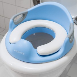 Navaris Children's Toilet Seat Toilet Attachment - 12 Months to 7 Years - Baby Seat Non-Slip Cushion Toilet Attachment - Handle and Splash Guard - Toilet Trainer