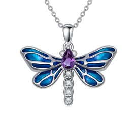 Lvoryance Dragonfly Necklace for Women 925 Sterling Silver Natural Purple Amethyst Pendant Necklace
