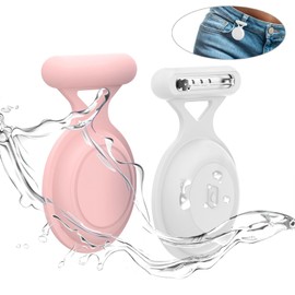 Aircawin for AirTag Holder Case with Brooch Pin,2 Packs Waterproof Hidden AirTag Case for Kids,Item Locator,Anti Lost GPS Tracker Item Finder for Child/Kids/Elderly/Clothing-White+Pink