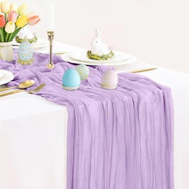 Lilac Purple Cheese Cloth Table Runner Easter Spring Boho Romantic 10ft Lavender Gauze Cheesecloth Table Runner for Baby Shower Decoration Wedding Bridal Shower Table Decor (35x120inch)