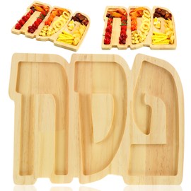 Wonderjune Passover Seder Plate Wooden Pesach Nut Tray Candy Snack Serving Dish Cute Decorative Tableware Tray Funny Charcuterie Board for Passover Table Decor, Jewish Dinner, Party Supplies