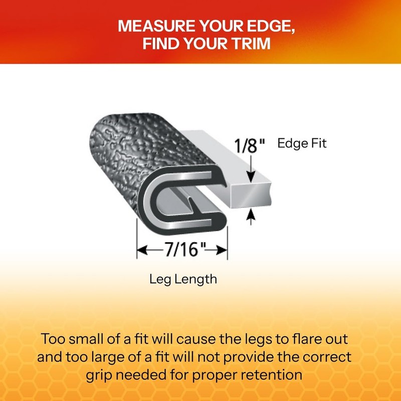 TRIM-LOK Edge Trim - Fits 1/8" Edge, 7/16” Leg Length,
