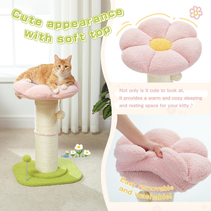 PEQULTI Flower Cat Scratching Post, Small Cat Tree, Scratcher for