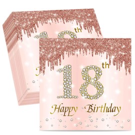 GWAWG 40 PCS Birthday Napkins 18th Rose Gold Pink Birthday Serviettes for Birthday Party Anniversary Decoration
