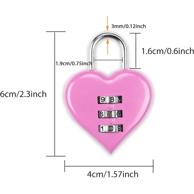 Pink Combination Lock, Heart Shape 3 Digital Password Padlock, Mini