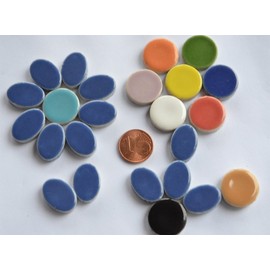 Bazare Masud e.K. Ceramic Mosaic Set: 10 Oval Blue and 10 Round Colourful for Flowers, Flowers, Decoration and More Approx. 35 g