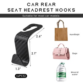 Yourkar 4 PCS Car Seat Headrest Hooks, Auto Seat Hook Hangers Storage Organizer, Back Seat Hanger for Car Handbag Clothes Coats Grocery Bags, Universal Interior Car Accessories (Carbon Fiber)